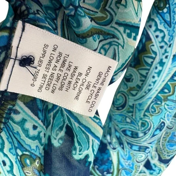 Belle Sky Women Boho Peplum Top XS Blue Teal Paisley Tie Neck Sheer Whimsy NEW - Picture 6 of 8